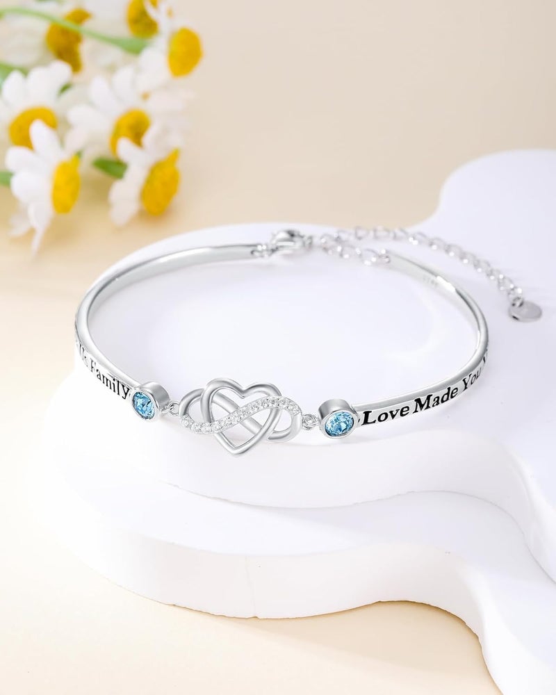 AOBOCO 925 Sterling Silver Adjustable Infinity Heart Bangle Bracelet for Sister Best Friend Daughter Mom Grandma Granddaughter Daughter in Law Godmother Goddaughter Stepmom Stepdaughter - Image 2